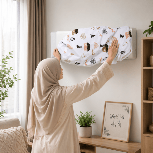 Printed Dustproof AC Cover for Indoor Split Air Conditioner Installed on Wall Mounted AC