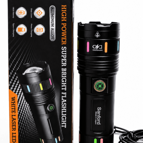 Sanford High Power Rechargeable LED Flashlight with 3000mAh Battery and Type-C Charging