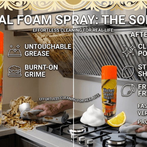 Top Seal Kitchen Cleaner Foam Spray before and after cleaning a greasy kitchen hood
