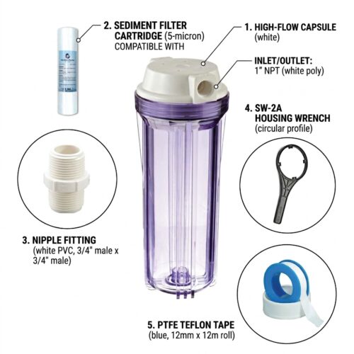 10 Inch Single Stage Water Filter Housing Kit with Accessories