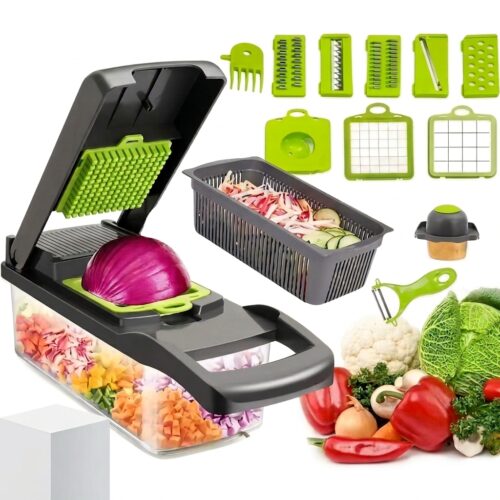 12-in-1 Multifunctional Vegetable Chopper Slicer with Drain Basket and Accessories