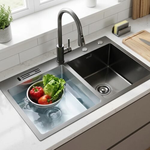 Handmade Double Bowl Kitchen Sink Stainless Steel Black
