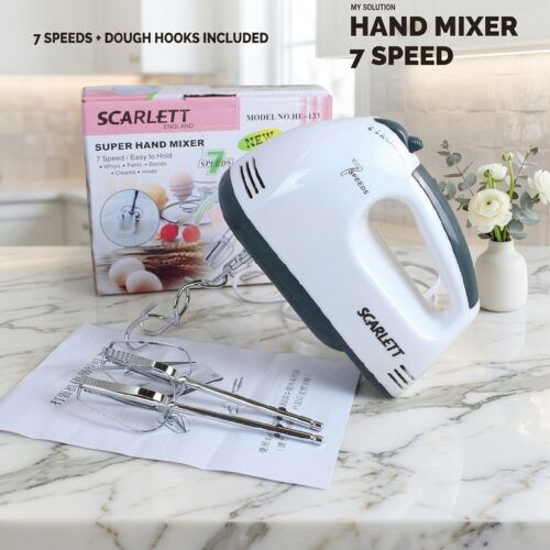 Scarlett 7 Speed Hand Mixer with Stainless Steel Beaters and Dough Hooks