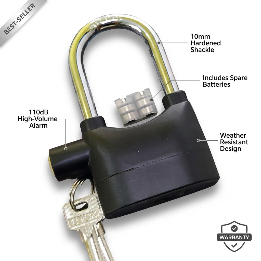 Siren Alarm Padlock with 10mm Hardened Shackle and 110dB Alarm