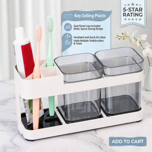 Toothbrush Holder Stand with Cups Bathroom Countertop Organize