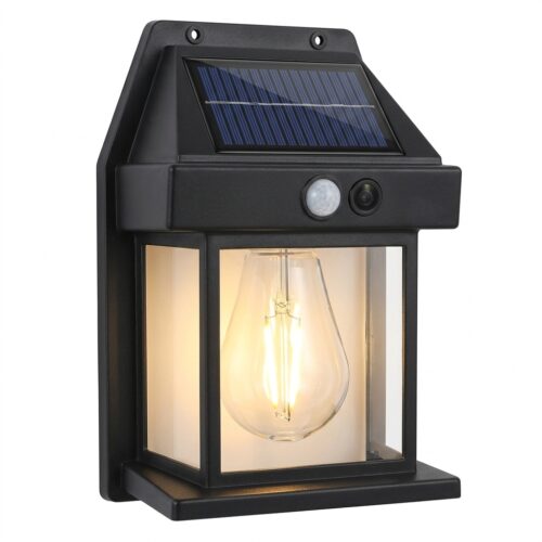 Vintage Solar Filament Wall Light with Motion Sensor for Outdoor Decor