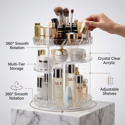 360 Rotating Cosmetic Organizer - Clear Acrylic Cosmetic Storage Carousel