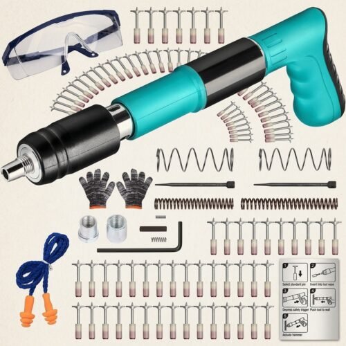 Manual Steel Nail Gun Fastening Tool Set with Accessories and Safety Gear