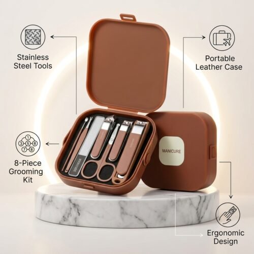 Portable Manicure Set - 8-Piece Stainless Steel Nail Grooming Kit
