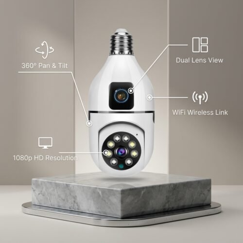 V380 Dual Lens Bulb Camera - 1080p HD Wireless WiFi Security Camera