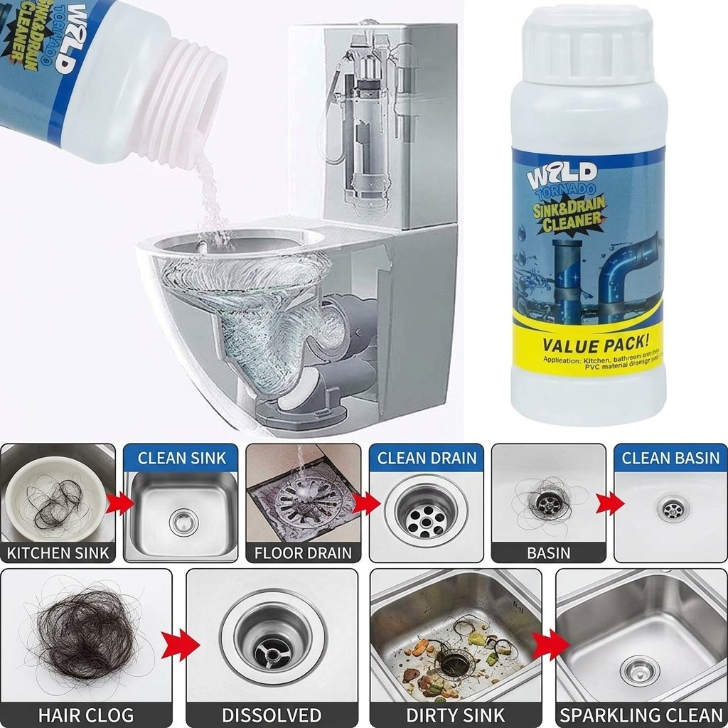 Wild Tornado Sink and Drain Cleaner Powder - Powerful Pipe Clog Remover