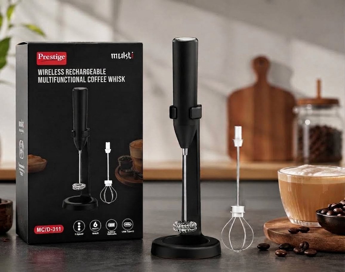 Prestige Multi Rechargeable Coffee Whisk and Milk Frother - High-Quality Handheld Mixer